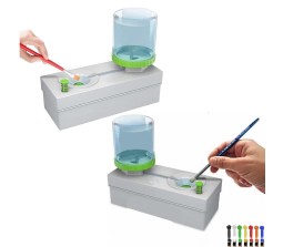 Paint Brush Cleaner & Rinser - Fresh Water Cycle, Dispenser & Drain Button - Acrylic, Watercolor, Oil Paints - Cleaning Tool for Kids & Adults (Paint Station Water, Brush Cleaner Set of 2)
