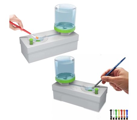 Paint Brush Cleaner & Rinser - Fresh Water Cycle, Dispenser & Drain Button - Acrylic, Watercolor, Oil Paints - Cleaning Tool for Kids & Adults (Paint Station Water, Brush Cleaner Set of 2)