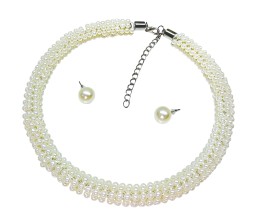 Combo Imitation 4mm Round Shining Pearl Double Strand Necklace White Choker Set Layered Moti Mala Pearl Jewellery Set With Matching Pearl Stud Earrings Handcrafted for Women and Girls