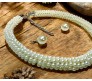 Combo Imitation 4mm Round Shining Pearl Double Strand Necklace White Choker Set Layered Moti Mala Pearl Jewellery Set With Matching Pearl Stud Earrings Handcrafted for Women and Girls