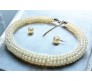 Combo Imitation 4mm Round Shining Pearl Double Strand Necklace White Choker Set Layered Moti Mala Pearl Jewellery Set With Matching Pearl Stud Earrings Handcrafted for Women and Girls