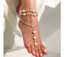 1Pc Payal Anklet With Toe Ring Multi Layer Pearl Gold Plated Fashionable Chain Anklets for Women and Girls
