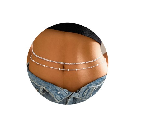2pcs Pearl Waist Chain for Women Stylish Saree Adjustable Multilayered Silver Plated Belly Chain 2 Layered Body Hip Chains for Waist Sexy Bikini Kamarbandh Jewelry 26-42in