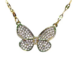 Butterfly Rhinestone Crystal Studded Pendant Gold Plated Necklace With Chain Fashion Jewellery Stylish For Women And Girls
