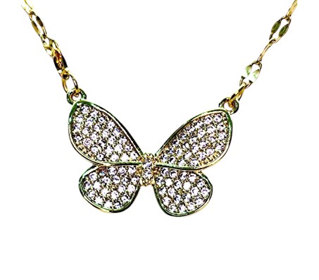 Butterfly Rhinestone Crystal Studded Pendant Gold Plated Necklace With Chain Fashion Jewellery Stylish For Women And Girls