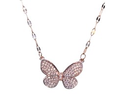 Butterfly Rhinestone Crystal Studded Pendant Rose Gold Plated Necklace With Chain Fashion Jewellery Stylish For Women And Girls