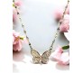 Butterfly Rhinestone Crystal Studded Pendant Rose Gold Plated Necklace With Chain Fashion Jewellery Stylish For Women And Girls