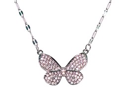 Butterfly Rhinestone Crystal Studded Pendant Silver Plated Necklace With Chain Fashion Jewellery Stylish For Women And Girls