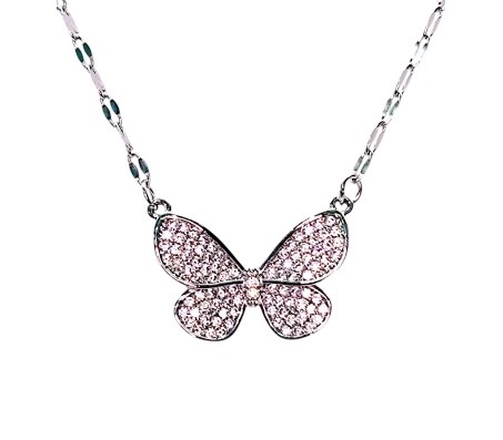 Butterfly Rhinestone Crystal Studded Pendant Silver Plated Necklace With Chain Fashion Jewellery Stylish For Women And Girls