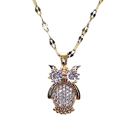 Owl Rhinestone Crystal Studded Pendant Rose Gold Plated Necklace With Chain Fashion Jewellery Stylish For Women And Girls