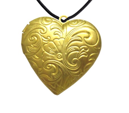 Heart Shape Photo Frame Locket With Engraved Design Pendant Gold With Black Leather Necklace for Girls and Women