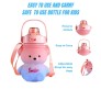 Plastic Teddy Bear Water Bottle for Kids, Push Button Water Bottle with Straw, Sipper Bottle for Kids with Adjustable Strap and Stickers 1400ml, Pink Blue, 3+Years (Pack of 1)