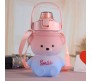 Plastic Teddy Bear Water Bottle for Kids, Push Button Water Bottle with Straw, Sipper Bottle for Kids with Adjustable Strap and Stickers 1400ml, Pink Blue, 3+Years (Pack of 1)