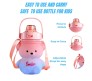 Plastic Teddy Bear Water Bottle for Kids, Push Button Water Bottle with Straw, Sipper Bottle for Kids with Adjustable Strap and Stickers 1000ml, Pink Blue, 3+Years (Pack of 1)