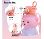 Plastic Teddy Bear Water Bottle for Kids, Push Button Water Bottle with Straw, Sipper Bottle for Kids with Adjustable Strap and Stickers 650ml, Pink Blue, 3+Years (Pack of 1)