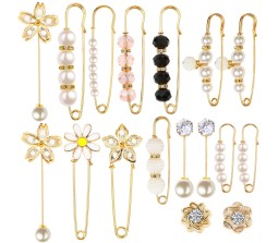 Combo Set of 17 Pcs Pearl Brooch Fancy Safety Pins Women Saree Pin for Pleats Designer Decorative for Dresses, Hijab for Women and Girls