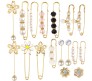 Combo Set of 17 Pcs Pearl Brooch Fancy Safety Pins Women Saree Pin for Pleats Designer Decorative for Dresses, Hijab for Women and Girls