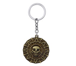 Aztec Coin Pirates Jack Captain Sparrow of Caribbean Human Skull Bronze Keychain with Ring Key Chain Accessory Cosplay for Men and Women, Pirate Keychain