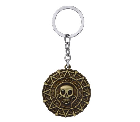 Aztec Coin Pirates Jack Captain Sparrow of Caribbean Human Skull Bronze Keychain with Ring Key Chain Accessory Cosplay for Men and Women, Pirate Keychain
