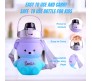 Plastic Teddy Bear Water Bottle for Kids, Push Button Water Bottle with Straw, Sipper Bottle for Kids with Adjustable Strap and Stickers 1400ml, Purple Blue, 3+Years (Pack of 1)