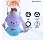 Plastic Teddy Bear Water Bottle for Kids, Push Button Water Bottle with Straw, Sipper Bottle for Kids with Adjustable Strap and Stickers 1400ml, Purple Blue, 3+Years (Pack of 1)