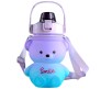 Plastic Teddy Bear Water Bottle for Kids, Push Button Water Bottle with Straw, Sipper Bottle for Kids with Adjustable Strap and Stickers 1000ml, Purple Blue, 3+Years (Pack of 1)