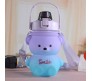 Plastic Teddy Bear Water Bottle for Kids, Push Button Water Bottle with Straw, Sipper Bottle for Kids with Adjustable Strap and Stickers 1000ml, Purple Blue, 3+Years (Pack of 1)