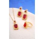 Red Ruby Jewellery Set for Women Gold Plated Necklace Earrings and Ring Minimal Jewelry Sets Fashion Cubic Zirconia Crystal Earring For Woman and Girls