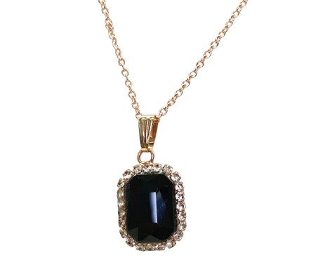 Rectangle Stone Black Crystal Necklace Pendant Minimalist Single With Rhinestone and Rose Gold Chain Jewellery For Women