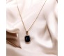 Rectangle Stone Black Crystal Necklace Pendant Minimalist Single With Rhinestone and Rose Gold Chain Jewellery For Women