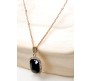 Rectangle Stone Black Crystal Necklace Pendant Minimalist Single With Rhinestone and Rose Gold Chain Jewellery For Women