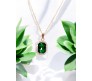 Rectangle Stone Green Crystal Necklace Pendant Minimalist Single With Rhinestone and Rose Gold Chain Jewellery For Women