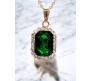 Rectangle Stone Green Crystal Necklace Pendant Minimalist Single With Rhinestone and Rose Gold Chain Jewellery For Women