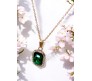 Rectangle Stone Green Crystal Necklace Pendant Minimalist Single With Rhinestone and Rose Gold Chain Jewellery For Women