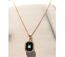 Rectangle Stone Green Crystal Necklace Pendant Minimalist Single With Rhinestone and Rose Gold Chain Jewellery For Women