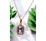 Rectangle Stone Light Pink Crystal Necklace Pendant Minimalist Single With Rhinestone and Rose Gold Chain Jewellery For Women
