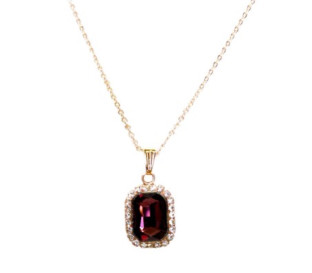 Rectangle Stone Maroon Crystal Necklace Pendant Minimalist Single With Rhinestone and Rose Gold Chain Jewellery For Women