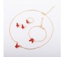 Combo Set of 4 Red Butterfly Necklace Set Stud Earring Set With Adjustable Finger Ring and Bracelet Gold Chain Plated Stylish Valentine Birthday Gift For Women and Girls