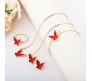 Combo Set of 4 Red Butterfly Necklace Set Stud Earring Set With Adjustable Finger Ring and Bracelet Gold Chain Plated Stylish Valentine Birthday Gift For Women and Girls