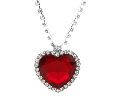 Red Ruby Style Crystal Titanic Inspired Heart Shape Pendant with Rhinestone Chain Western Made for Valentine Gifts Jewellery for Girls and Women