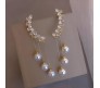 Gold-plated Zircon Studded Ear Cuff With Pearl Tassel Long Earrings Korean Jewellery Stylish Floral Crystal Zircon Chain Drop Earring For Women Girls