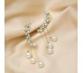 Gold-plated Zircon Studded Ear Cuff With Pearl Tassel Long Earrings Korean Jewellery Stylish Floral Crystal Zircon Chain Drop Earring For Women Girls