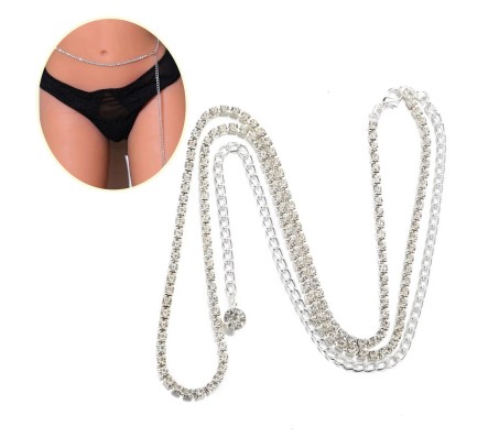 1pcs Rhinestone Waist Chain for Women Stylish Saree Adjustable Silver Belly Chain 2 Layered Body Hip Chains for Waist Sexy Bikini Kamarbandh Jewelry 26-42in