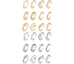 Adjustable Combo of 24 Knuckle Stackable Toe Ring Fashion Statement Gold Silver Multi Finger Rings Set Boho Stylish Western for Women and Girls