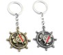 2 Pcs Anime Luffy One Piece Ship Wheel Skull Rotating Revolving Metal Keychain Key Chain Bronze and Grey for Car Bikes Key Ring