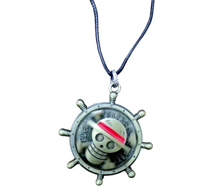 Anime Luffy One Piece Ship Wheel Skull Rotating Revolving Inspired Pendant Necklace Fashion Jewellery Accessory for Men and Women Bronze
