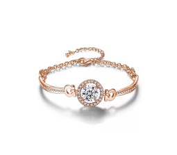 Elegant Adjustable Cubic Zircon Bracelets High Quality Fashion Bracelet Rose Gold Bangle Halo and Round Design For Women Wedding Jewelry Birthday Gift