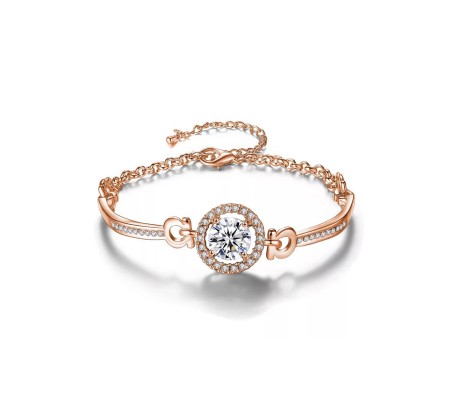 Elegant Adjustable Cubic Zircon Bracelets High Quality Fashion Bracelet Rose Gold Bangle Halo and Round Design For Women Wedding Jewelry Birthday Gift
