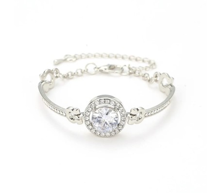 Elegant Adjustable Cubic Zircon Bracelets High Quality Fashion Bracelet Silver Bangle Halo and Round Design For Women Wedding Jewelry Birthday Gift