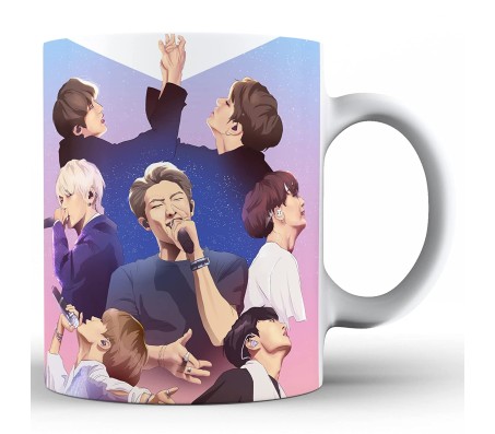 BTS Bangtan Boys Art Printed Microwave Safe White Ceramic Coffee Mug